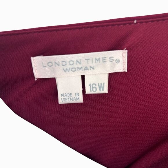 NWT LONDON TIMES WOMAN MAROON RUFFLE FRONT COWL NECK DRESS - 16W - Picture 4 of 5
